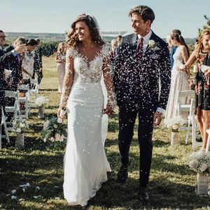 2023 vestidos De novia bohemios ajustados sexis De manga larga con apliques De encaje vestidos De novia De jardín personalizados Formal largo Robe De Mariee