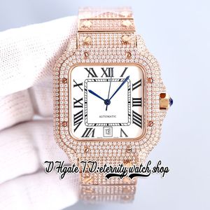 2023 SF SFW0005 VERWARMDE DIAMANDEN Japan Miyota Automatische heren Watch White Roman Dial Rose Gold Steel volledig Iced Out Diamond Bracelet Super Edition Eternity Watches