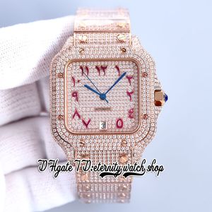 2023 SF SFW0008 VERWARDE DIAMONDEN Japan Miyota Automatische heren Watch Volledig Iced Diamond Red Arabische wijzerplaat Rose Gold Steel Bracelet Sieraden Super Eternity Watches