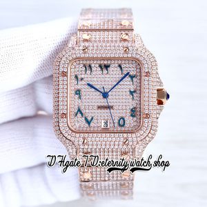 2023 SF SFW0018 Valed Diamonds Japan Miyota Automatische heren Watch Volledig Iced Diamond Green Arabische wijzerplaat Rose Gold Steel Bracelet Sieraden Super Eternity Watches