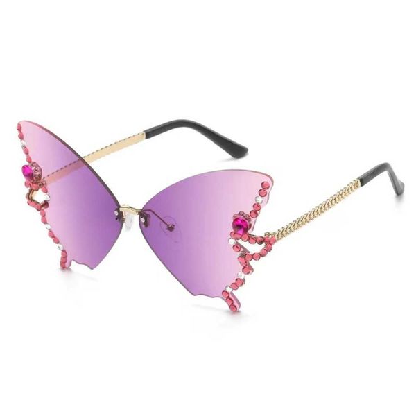 2023 Sheen's New Butterfly Shaped Diamond sin marco para hombres Moda femenina Personalidad Exagerar diseñador Gafas de sol marcas