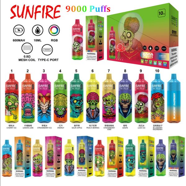 2023 Shenzhen Best Selling Sunfire 9000 Puffs 9K Vape desechable E Cigarrillo Tornado 7000 Puffs recargables de vapor 9000 7000 10000 Dispositivo Vapers 0% 2% 5 mg Precio de fábrica