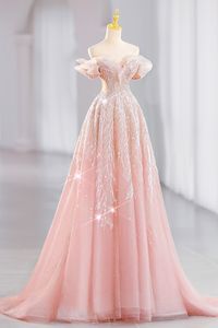 2023 glanzend roze Moeder van de Bruid Jurken blingbling prinses Scoop Kant Kristal Plooi Plus Size Dames Pakken voor Bruiloften off shoulder moeder off de bruidegom jurken