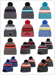 Gorro de punto con puños de línea lateral 2023, gorros de fútbol con pompón, gorros de punto para equipos, mezcla y combina todas las gorras