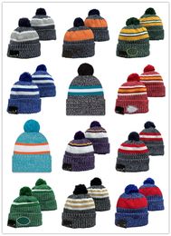 Gorro de punto con puños de línea lateral 2023, gorros de fútbol con pompón, gorros de punto para equipos, gorra nueva