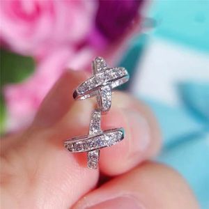 2023 Simple Fashion Stud Earrings sieraden 925 Sterling Silver Gold vul Pave White Topaz CZ Diamond Gemstones Party Handgemaakte vrouwen Cross Earring Rose Gold Gift