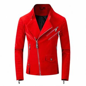 2023 Schedel Bded Lederen Rode Jassen Mannen High Street Style Turn-down Hals Streetwear Heren Jassen Casacas Para hombre b7Jj #