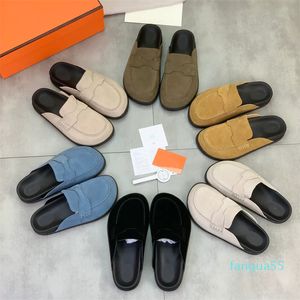 2023- Slippers Designer Slippers Herfst Winter Dames Boston Muilezels Sandaal Mode Slide Dikke Zool Halve Slippers Leer