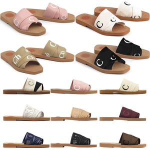 2023 slippers designer vrouwen woody muilezels platte sandalen slides sliders canvas wit zwart roze damesmode outdoor strand sandaal slipper slide schoenen