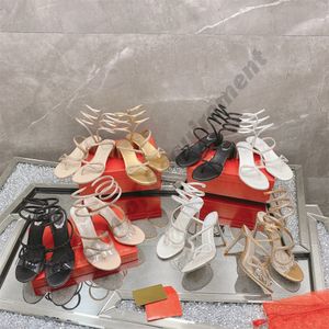 2023 SANDALIA BEIGE DE CRISTAL DE SERPIENTE BLUSH 105 Sandalias elegantes con joyas stiletto Tacón alto RENE CAOVILLA Zapatos de vestir con diamantes de imitación dorados Suelas plateadas Mujer Bombas