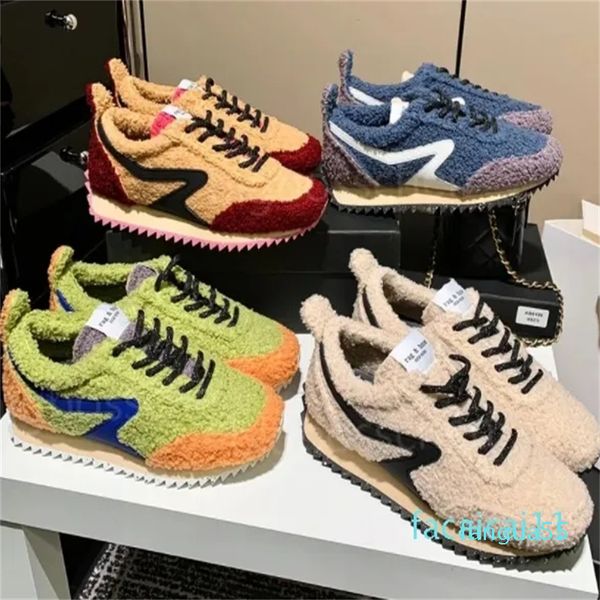 2023-Sneakers Zapatos casuales para mujer Diseñador Moda de lujo Bajo Top Gear Empalme Empalme Cordón Punto Pelo Rizado Calle Viento Béisbol Monopatín Zapato para correr