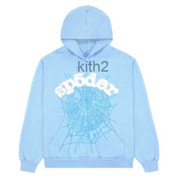 2023 Sp5der 555555 Sweats à capuche Hommes Femmes Angel Number Puff Pastry Impression graphique Spider Web Sweatshirts Streetwear Top Vêtements Bleu clair D0QT