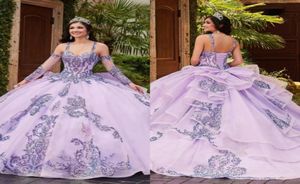 2023 Sparkle Sequin Lavender Quinceanera Dresses Ball Gojts Dual Bears met afneembare mouwen plus size formeel prom BC15049 GW023423753