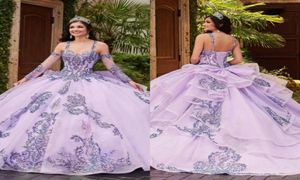 2023 Sparkle Sequin Lavender Quinceanera Dresses Ball Gojts Dual Riraps met afneembare mouwen plus size formeel prom BC15049 GW021142763