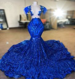2023 scintillant bleu Royal robe de bal pour les femmes Glam Sequin noir filles longues robes de soirée robes de fête d'anniversaire Robes