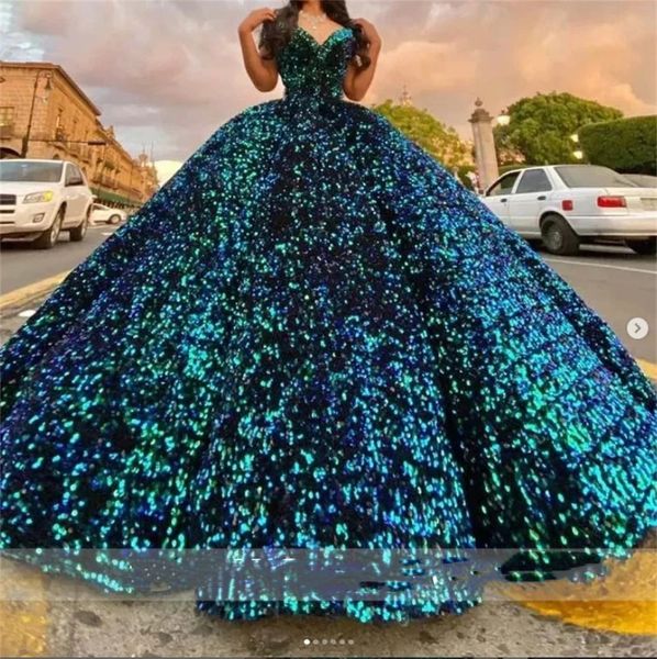 2023 Sparkly Sweetheart Ball Quinceanera Robe Pour Les Filles Coloré Paillettes Robe De Fête D'anniversaire Robes De Bal Robe De 15 Anos 322