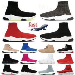 2023 Snelheidstrainers Heren Dames Sokken Schoenen Ontwerper Zwart Grijs Roze Geheel wit Zwart Rood Blauw sport Platte zool Slip-One schoen Sneakers Outdoor Joggen Maat 36-45