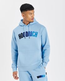 2023 Sports Hoodrich Survêtement Lettre Serviette Brodée Hiver Sweat À Capuche Pour Hommes Coloré Bleu Solide