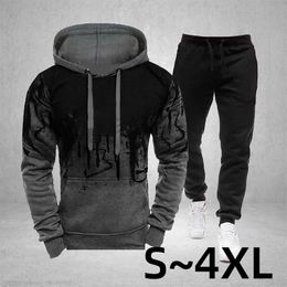 2023 Sportkleding Heren Casual Hoodie Broek 2 Stuk Herfst En Winter Jogging Splash Inkt Lange Mouw Trui Pak S4XL 240227