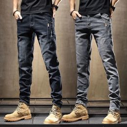 2023 primavera y otoño tendencia de moda bordado elástico piernas pequeñas hombres Casual Slim cómodo pantalones vaqueros de alta calidad 2838 240104