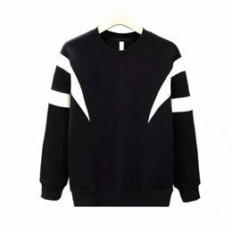 2023 Printemps et automne Fi coréen Editi minimaliste col rond décontracté ample surdimensionné noir et blanc couleur bloc sweat à capuche B1Zs #