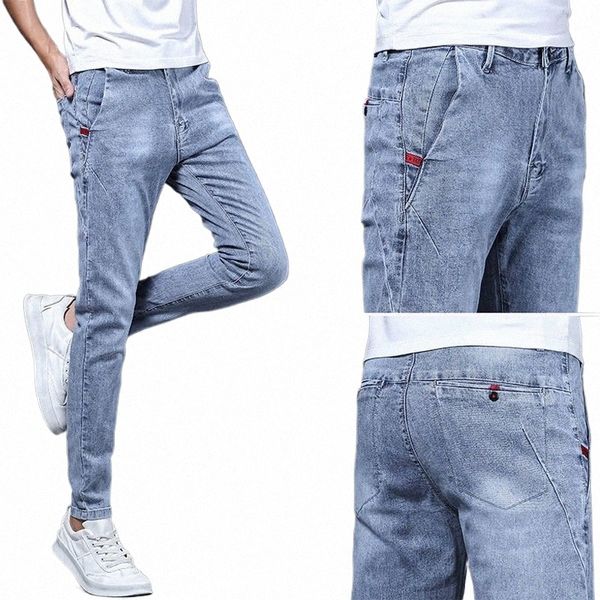 2023 Primavera y otoño Nuevo Clásico Fi Slim Color Sólido Elástico Piernas Pequeñas Hombres Casual Cómodo Tamaño Grande Jeans 28-36 P5rD #