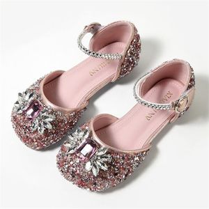2023 lente en zomer nieuwe meisjes strass prinses schoenen kinderen kleine leren schoenen meisjes baby zachte zolen Baotou sandalen
