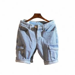 2023 lente en zomer nieuwe jeans slank fit patch elastische capris shorts fi heren kleding ropa hombre x27w#