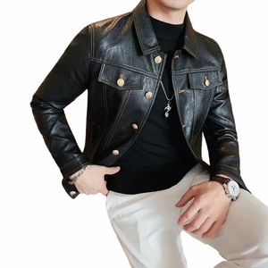 2023 Printemps Automne Noir Pu Cuir Biker Veste Hommes Style Lg Manches Zipper Manteau En Cuir Fi Hommes Vêtements Plus Taille 3XL o5KK #