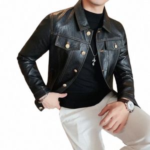 2023 Printemps Automne Noir Pu Cuir Biker Veste Hommes Style Lg Manches Zipper Manteau En Cuir Fi Hommes Vêtements Plus Taille 3XL p7K9 #