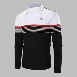 2023 Lente Herfst Paard Print Mannen Lange Mouw Ban Kleur Polo Shirt Mannen Business Casual Revers Polo Shirt Tops 240123