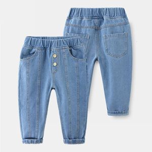 2023 Spring herfst nieuwe aankomst Kid jeans kleding peuter kinderen elastische lange broeken vaste kleur baby demi broek voor jongens l2405