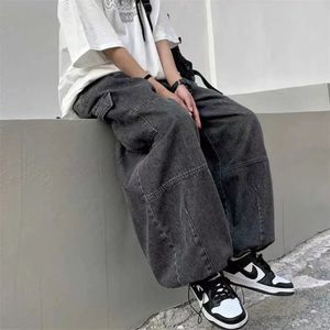 Jean Baggy pour hommes, pantalon à jambes larges, poches, taille élastique, Streetwear, ample et confortable, printemps-automne 2023, Y2K, 240301