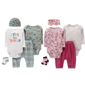 2023 Spring babykleding 5 stks/veel katoen babyjongen meisje kleren hoed pant bodysuits sokken romper pasgeboren babykleding set