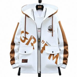 2023 Printemps Casual Veste Hommes À Capuchon Patchwork Manteau Outwear Mâle Confortable Baseball Vêtements Blanc Noir Plus Taille 4XL J9Wc #