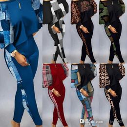 2023 printemps automne femmes pantalons imprimés tenues Sexy couture contraste haut court Leggings costume 2 pièces ensembles assortis S-3xl grande taille