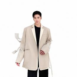 2023 Printemps Style coréen Collier double couche Ribb Design Costume Hommes Casual Lâche Faux Deux pièces Blazers pour hommes M-XL h0IH #