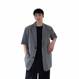 2023 Lente Koreaanse Stijl Persality Driekwart Mouw Ontwerp Pak Mannen Casual Losse Effen Kleur Pak Voor Mannen M-XL Q0RI #