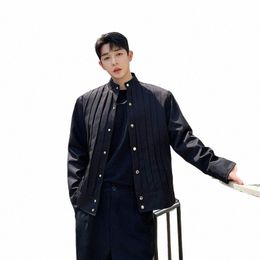 2023 printemps style coréen unique plis conception vestes hommes décontracté ample court secti col debout veste hommes, M-XL m427 #