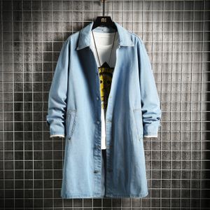 2023 Lente Mannen Denim Jas Losse Midlengte Casual Jas Mannelijke Kraag Trenchcoat Koreaanse Mode Bovenkleding 240118