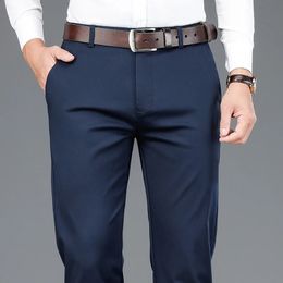 Pantalon décontracté en fibre de bambou pour hommes, style classique, mode d'affaires, kaki, en coton extensible, vêtements de marque, printemps 2023, 240129