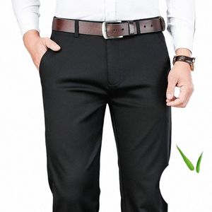 2023 Primavera Nuevos hombres Pantalones casuales de fibra de bambú Estilo clásico Busin Fi Khaki Stretch Cott Pantalones Ropa de marca masculina T80o #