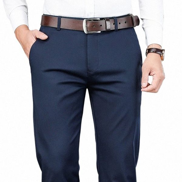 2023 Primavera Nuevos hombres Pantalones casuales de fibra de bambú Estilo clásico Busin Fi Khaki Stretch Cott Pantalones Ropa de marca masculina 27Ou #