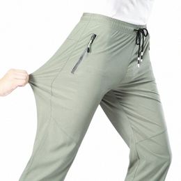 2023 Pantalones de primavera Pantalones delgados y transpirables de seda de hielo para hombre Pantalones rectos sueltos elásticos de secado rápido Cintura elástica LG Pantalones baratos T3oe #