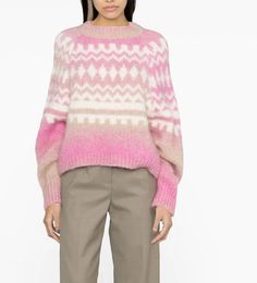 2023 printemps rose contraste couleur tricoté pull à manches longues col rond pull Style chandails hauts M2D140773