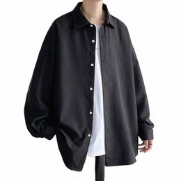2023 Printemps Simple Noir Lg Manches Chemises Hommes Coréens Hommes Harajuku Blanc Chemise Surdimensionnée Mâle Butt Up Chemises Blouses 5XL-M X4dk #