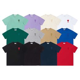 T-shirt à manches courtes pour hommes et femmes, pull-over classique avec broderie AML, couleur unie, col rond, cœur de pêche, nouvelle collection printemps/été 2023