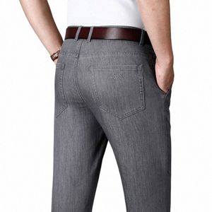 2023 printemps été nouveaux hommes coupe régulière gris mince jean style classique busin fi stretch denim pantalon mâle marque pantalon C2WN #