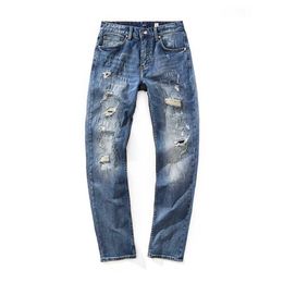 2023 printemps/été nouveau Patch trou rupture tendance hommes lavable bleu jean ample coupe droite pantalon