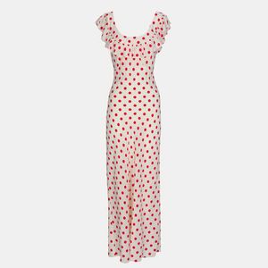 2023 Spring Summer New Women's Chiffon Ruffle Edge Long Dress Red Wave Dot Print Dress